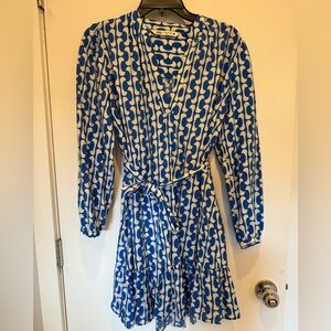 Zara Blue and White Patterned Long Sleeve Dress